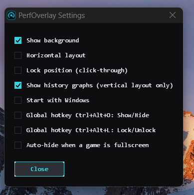 PerfOverlay native settings window