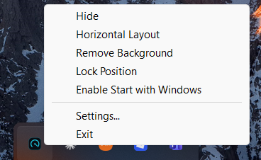 PerfOverlay system tray right-click menu